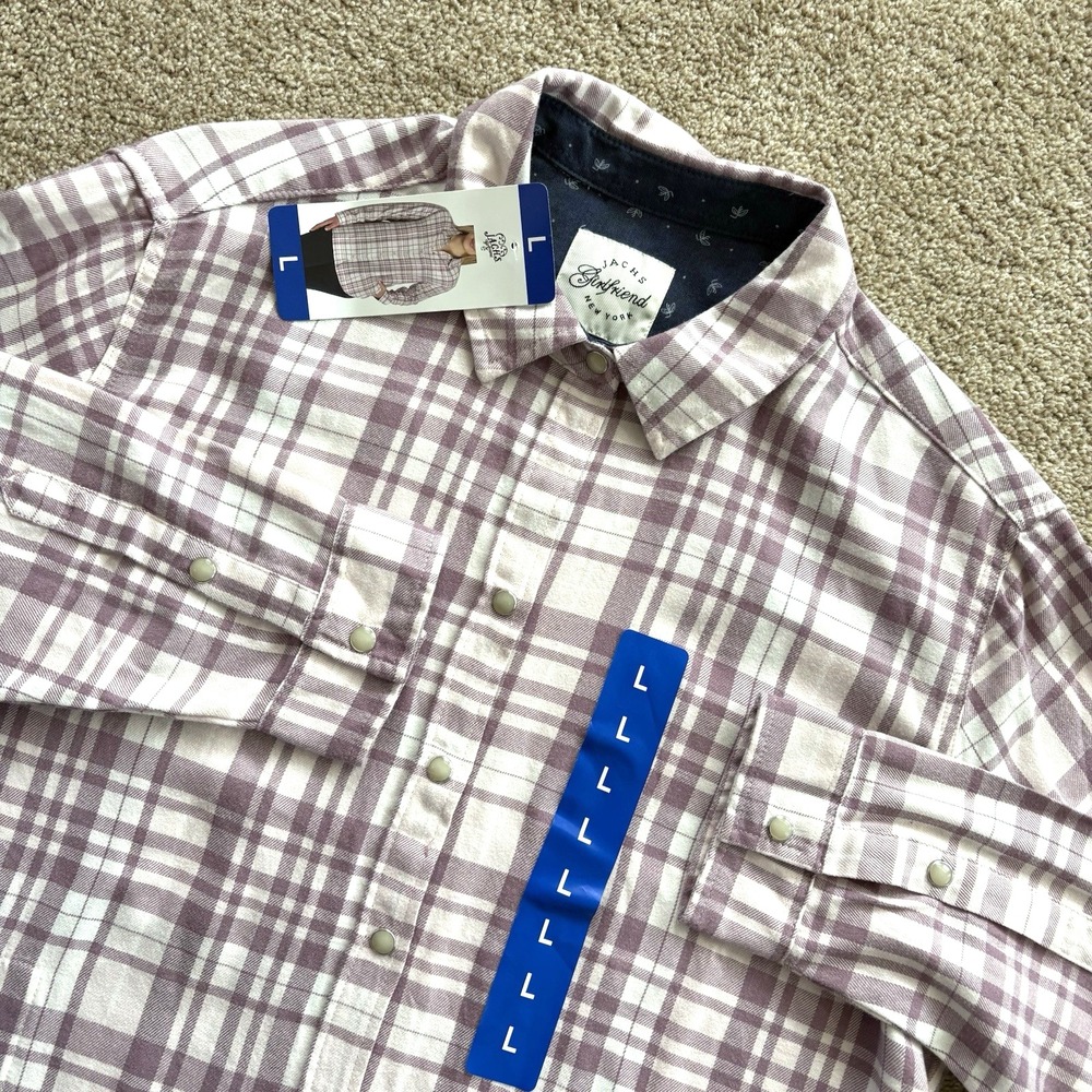 NWT! JACHS Girlfriend Women Large Pink/Mauve Plaid Pearl Snap Shirt Flannel Cozy